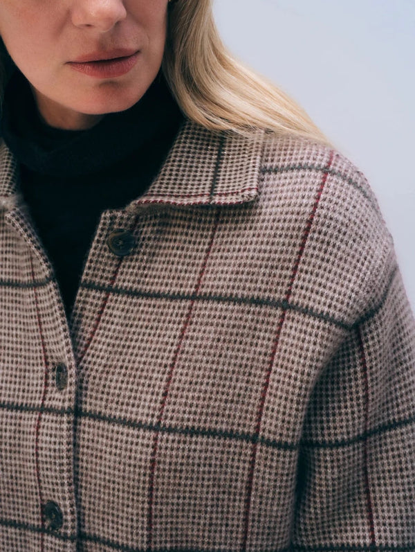 WHITE & WARREN- Cashmere Blend Collared Jacket Brown Combo