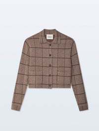 WHITE & WARREN- Cashmere Blend Collared Jacket Brown Combo
