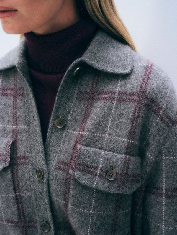 WHITE & WARREN- Cashmere Blend Shirt Jacket Dark Stee Heather Combo