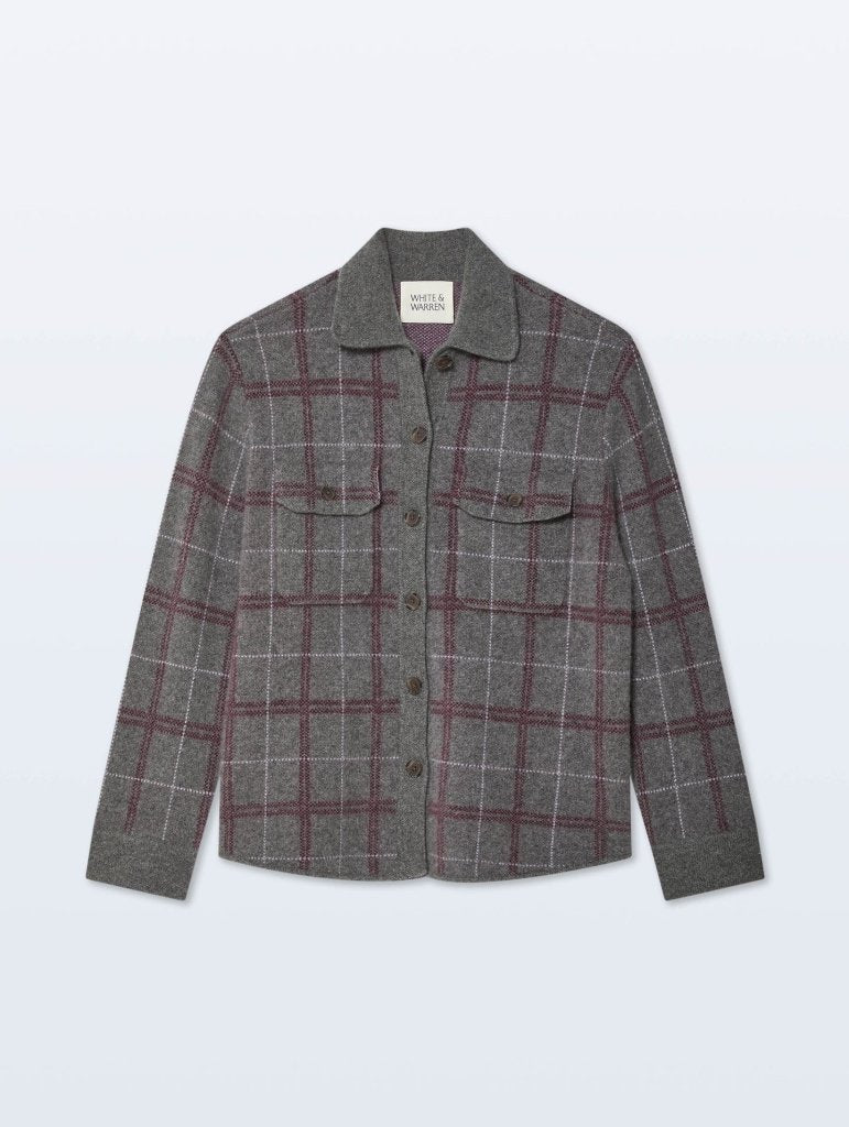 WHITE & WARREN- Cashmere Blend Shirt Jacket Dark Stee Heather Combo