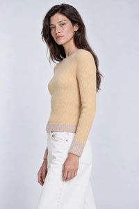 MINNIE ROSE-Double Knit Long Sleeve Crew Brown Sugar/Golden Cream