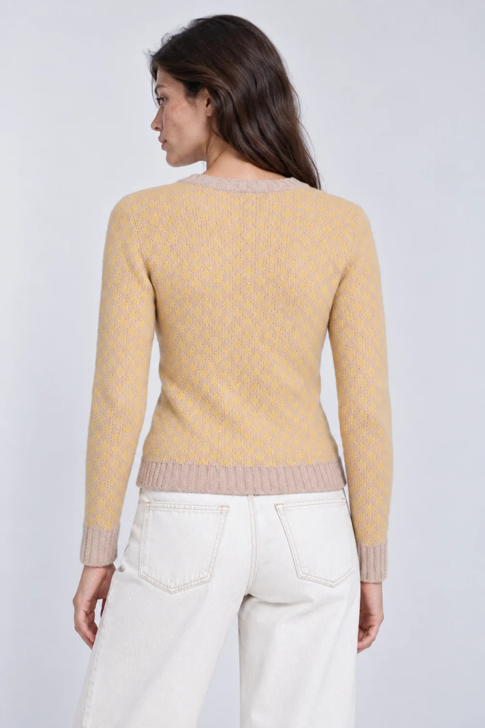 MINNIE ROSE-Double Knit Long Sleeve Crew Brown Sugar/Golden Cream