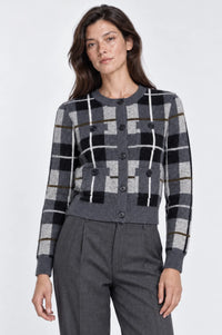 MINNIE ROSE- Long Sleeve Plaid Cardigan Grey Combo