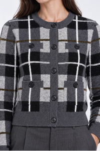 MINNIE ROSE- Long Sleeve Plaid Cardigan Grey Combo