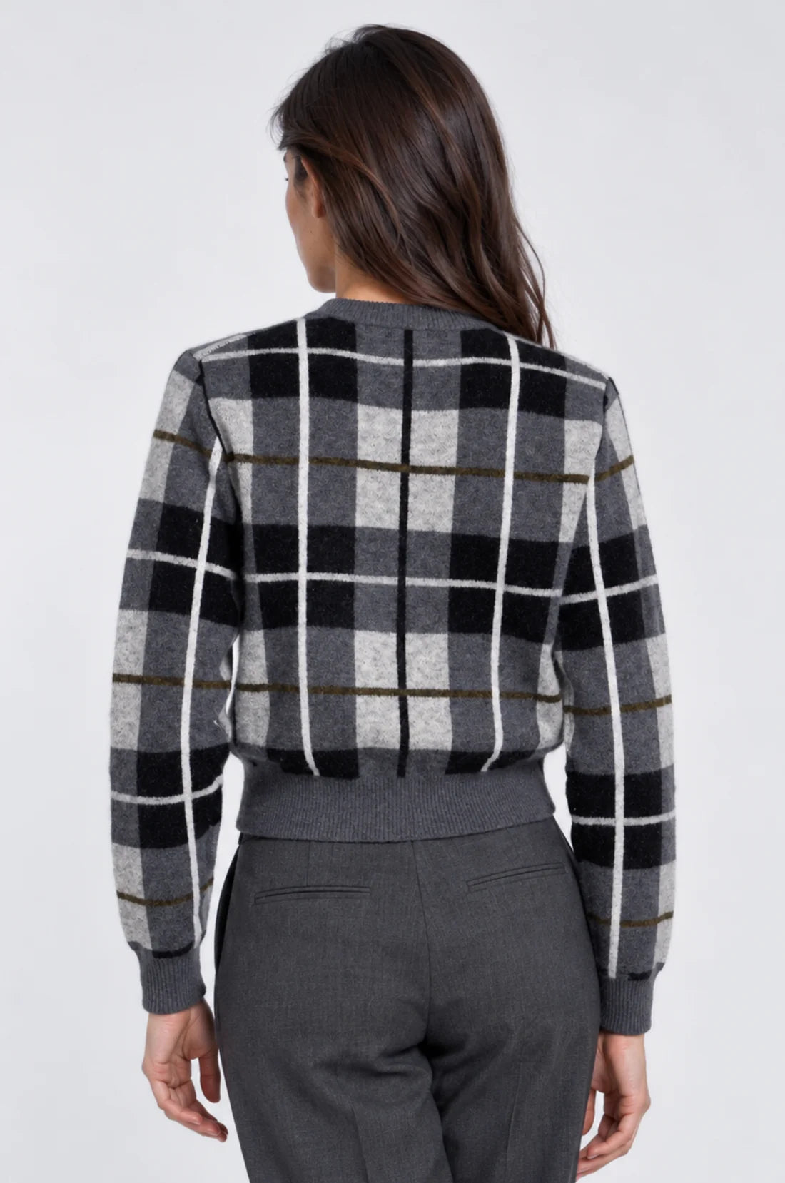 MINNIE ROSE- Long Sleeve Plaid Cardigan Grey Combo