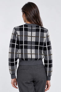 MINNIE ROSE- Long Sleeve Plaid Cardigan Grey Combo