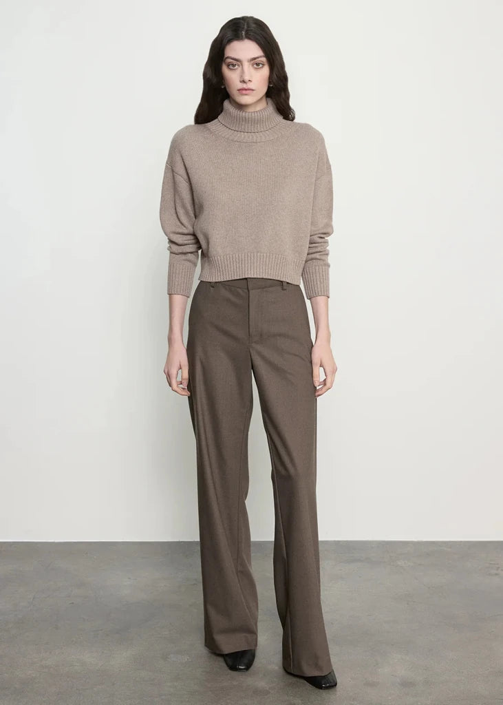 ENZA COSTA-Cotton Cashmere Funnelneck Sweater Taupe Heather