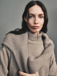 ENZA COSTA-Cotton Cashmere Funnelneck Sweater Taupe Heather