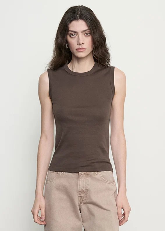 ENZA COSTA-Supima Cotton New Classic Sleeveless Tee Espresso