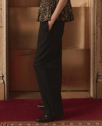 THE GREAT-The Tracksuit Pintuck Pant Black and Cream Pinstripe