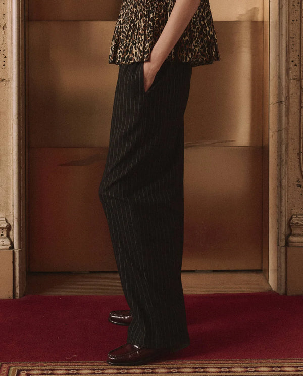 THE GREAT-The Tracksuit Pintuck Pant Black and Cream Pinstripe