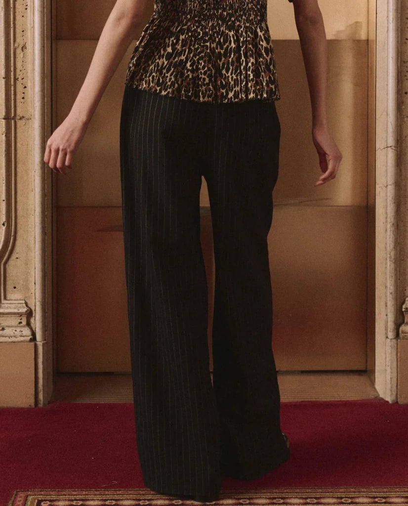 THE GREAT-The Tracksuit Pintuck Pant Black and Cream Pinstripe
