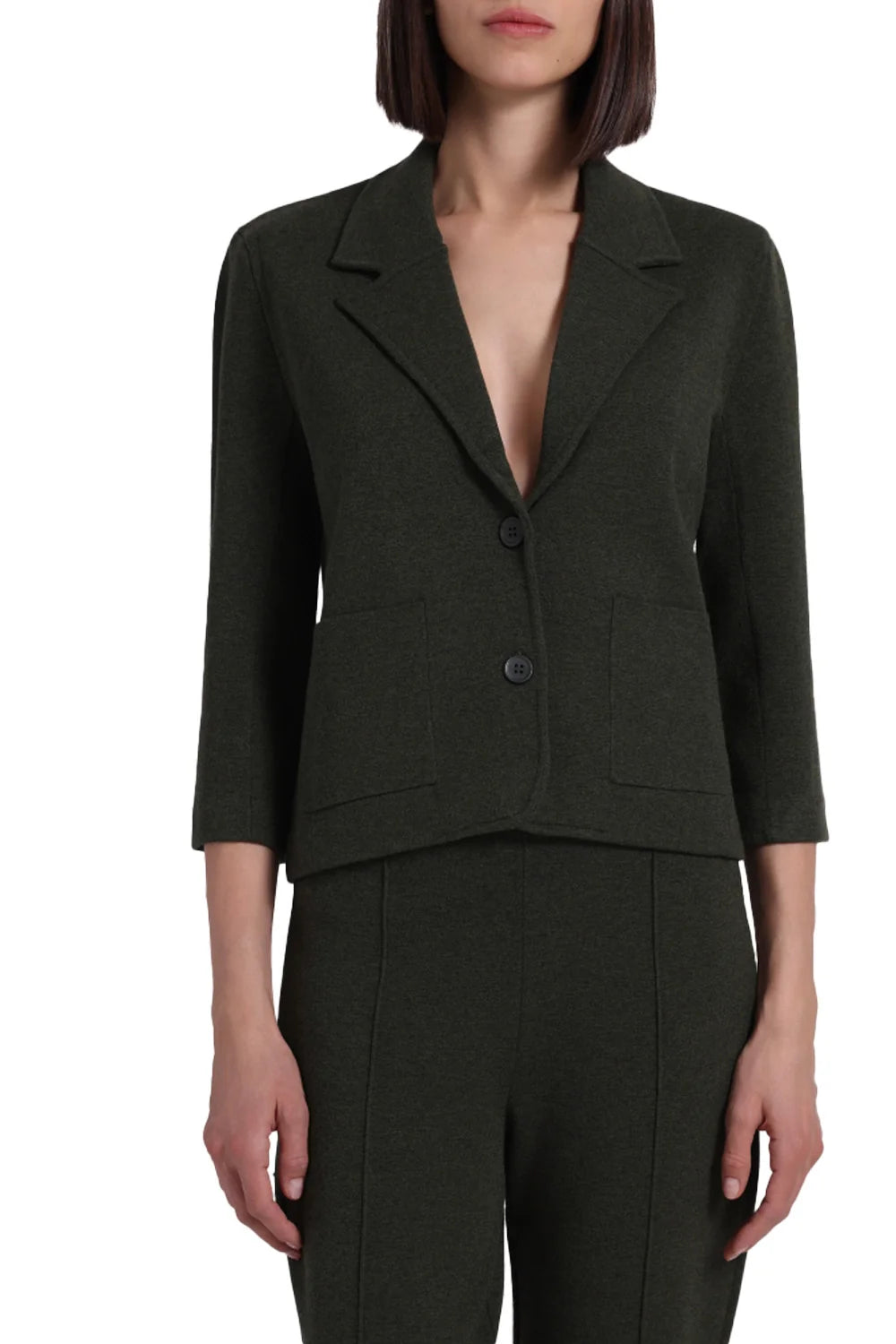 MINNIE ROSE- Viscose Blend Shrunken Blazer Army