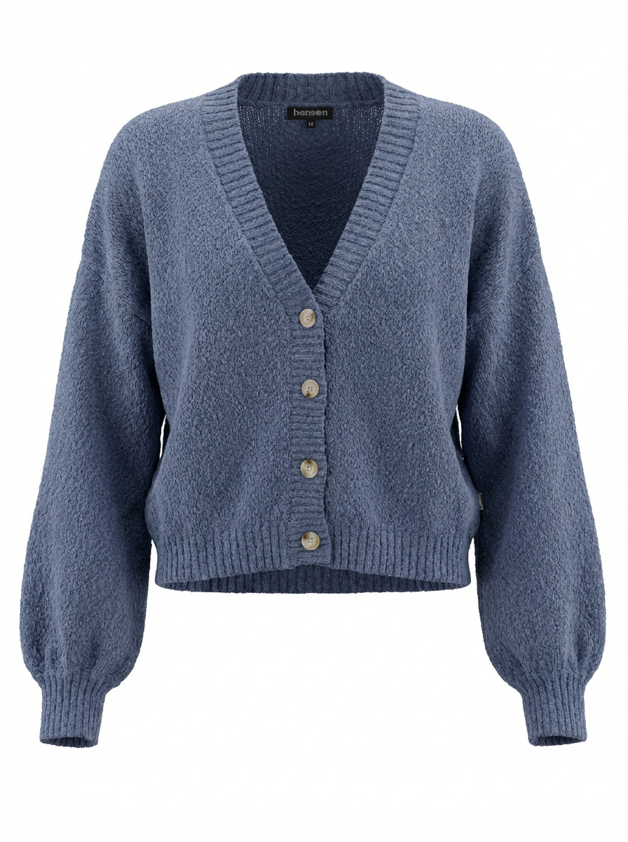 HASSON-Boxy V Neck Cardigan Sea Blue