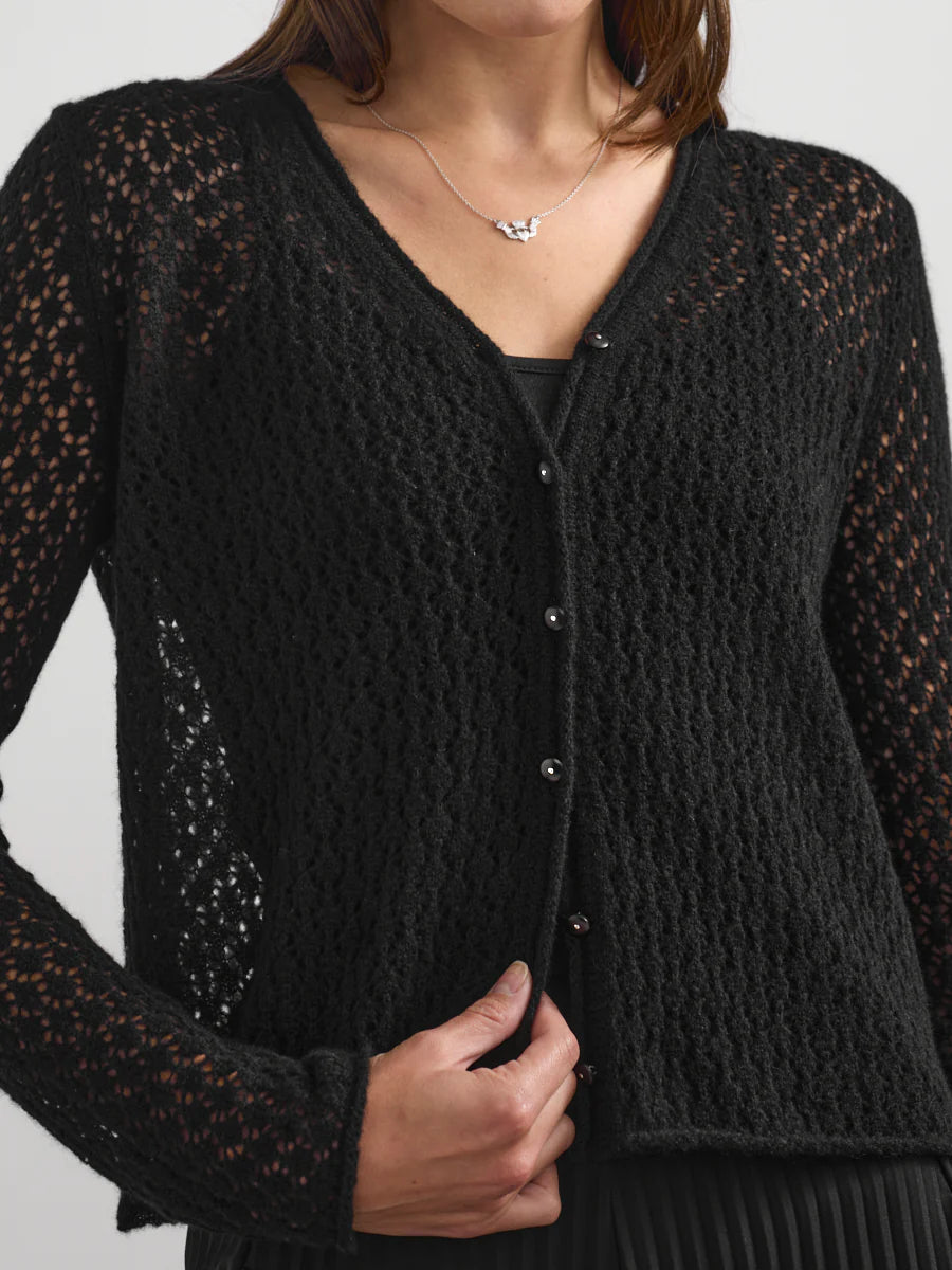 MARGARET O'LEARY- Lace Vee Cardigan Black