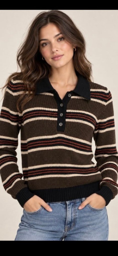 AUTUMN CASHMERE-Stripped Shaker Polo Black Combo