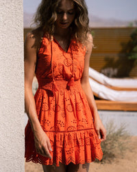 CHANGE OF SCENERY-Emma Dress In Flame San Andres Eyelet