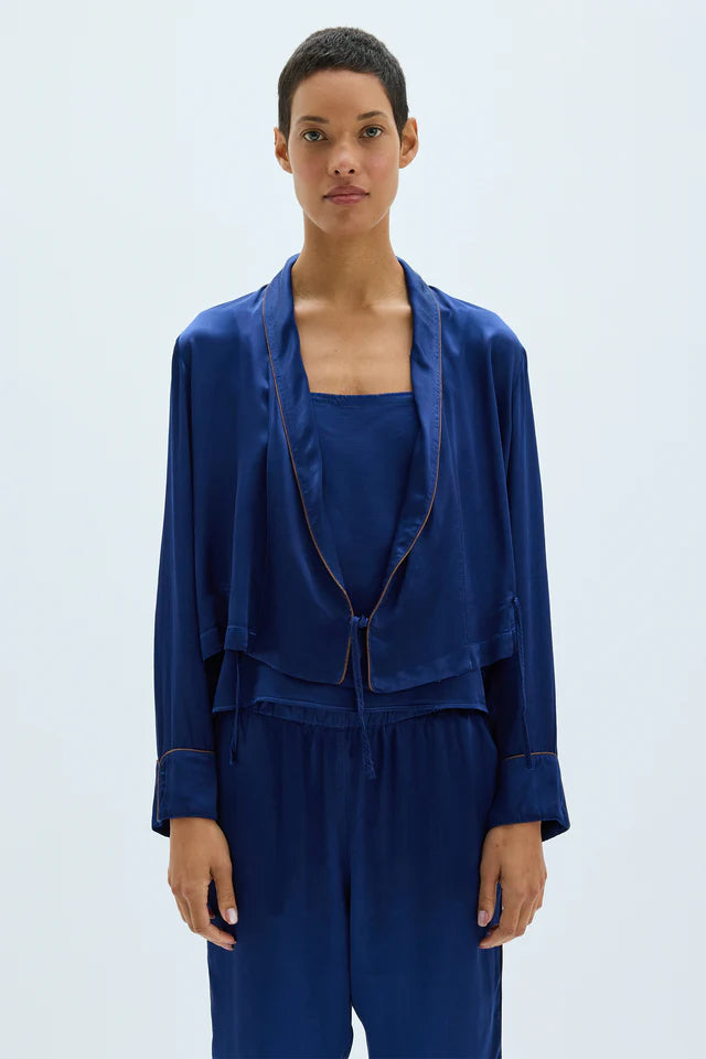 RAQUEL ALLEGRA- Pebble Satin Windsor Jacket Navy