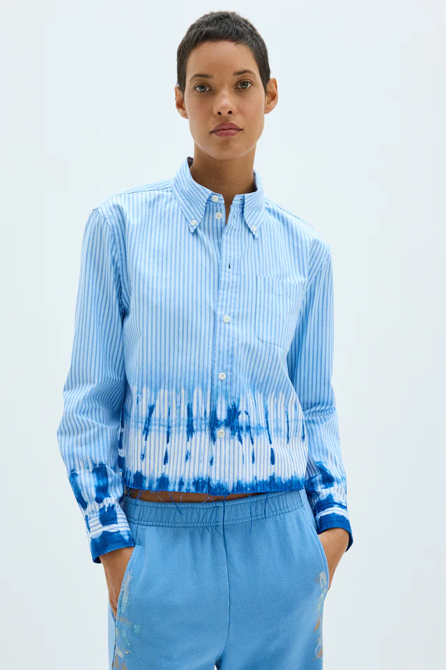 RAQUEL ALLEGRA-Cropped Painter Shirt Blue