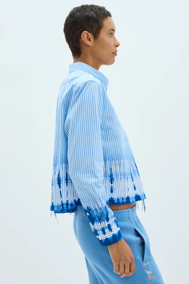 RAQUEL ALLEGRA-Cropped Painter Shirt Blue