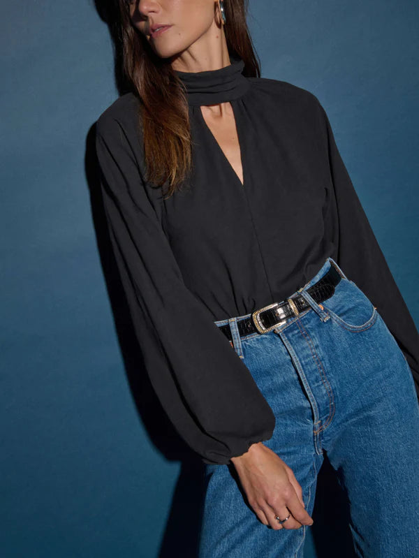 NATION- Rosalie Keyhole Blouse Jet Black