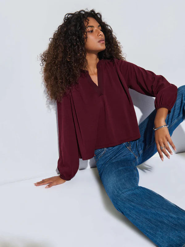 NATION-Maya V-Neck Top Bordeaux