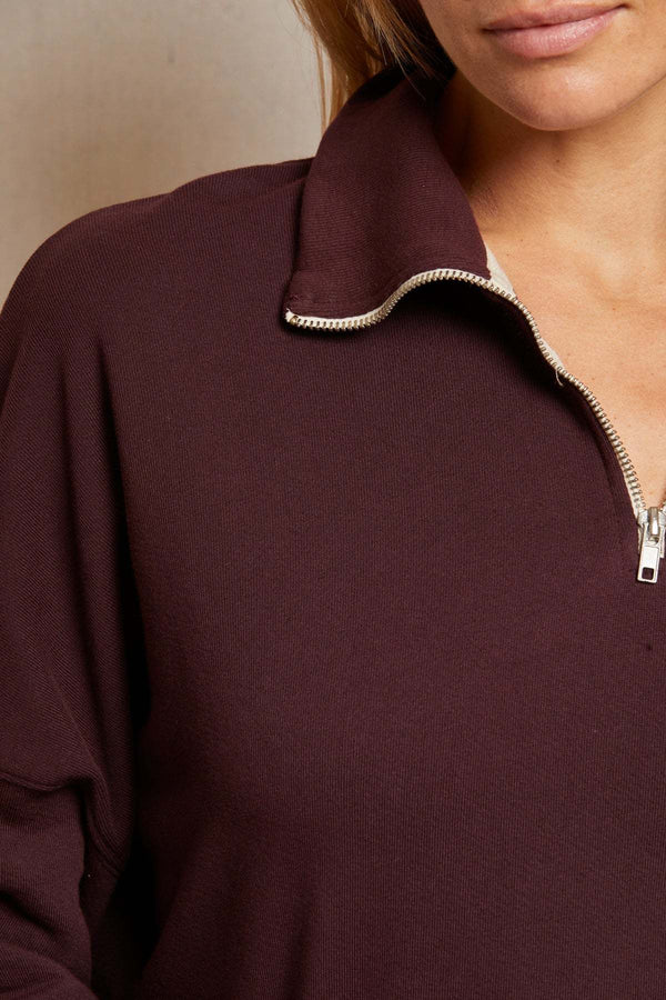 PERFECT WHITE TEE-Maren French Terry Half Zip Blackberry