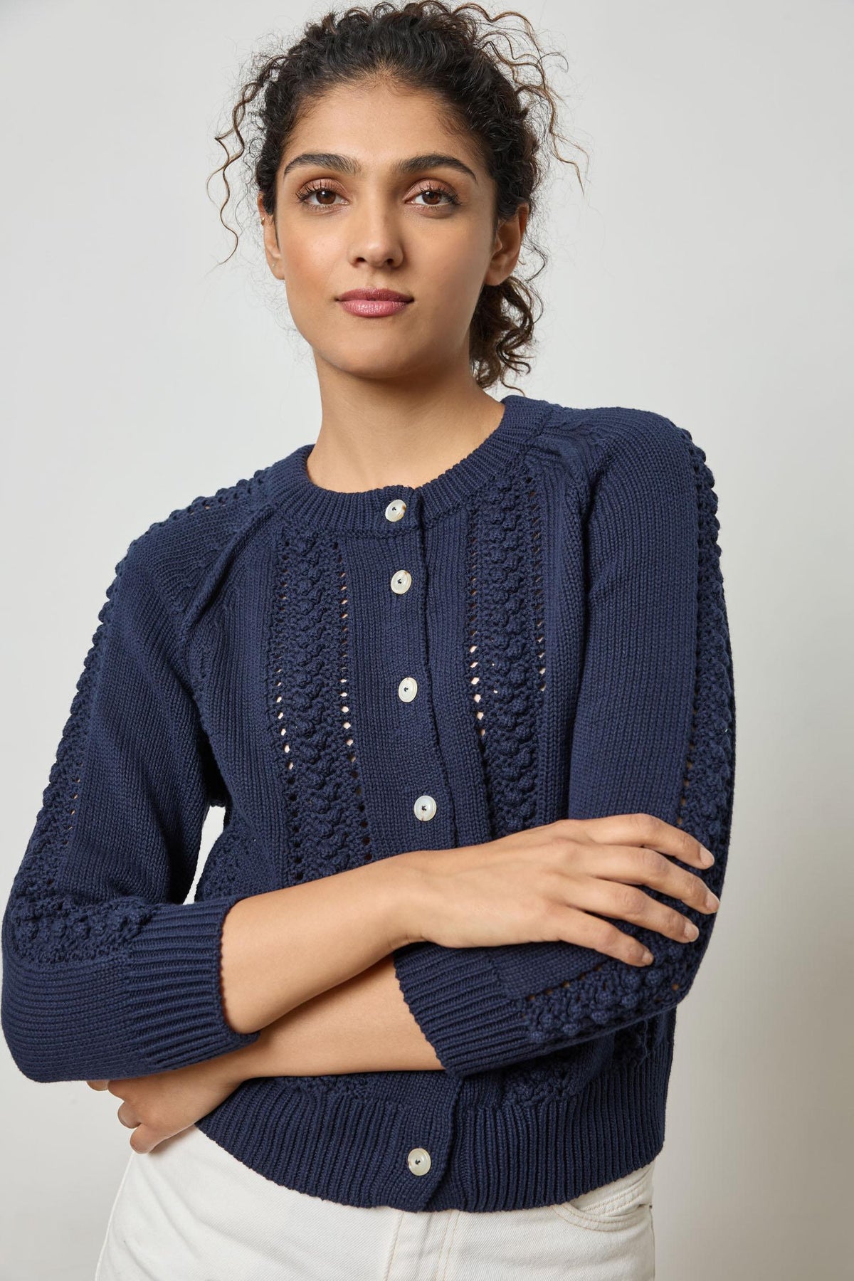 LILLA P-3/4 Sleeve Raglan Cardigan Navy