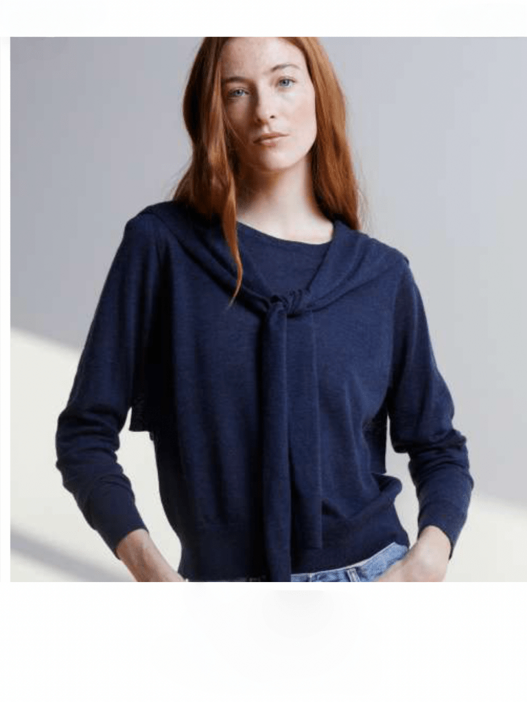 AUTUMN CASHMERE-Long Sleeve Crew with Faux Tie Sleeve Raw Denim