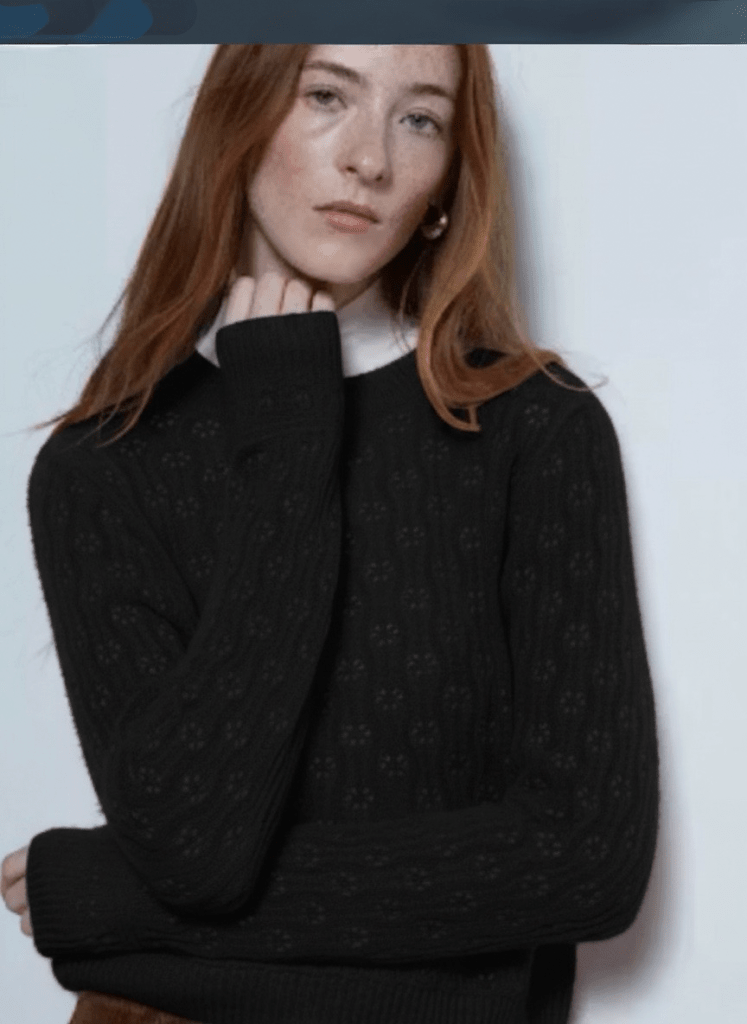 AUTUMN CASHMERE-4 Ply Fancy Stitch Crew Black