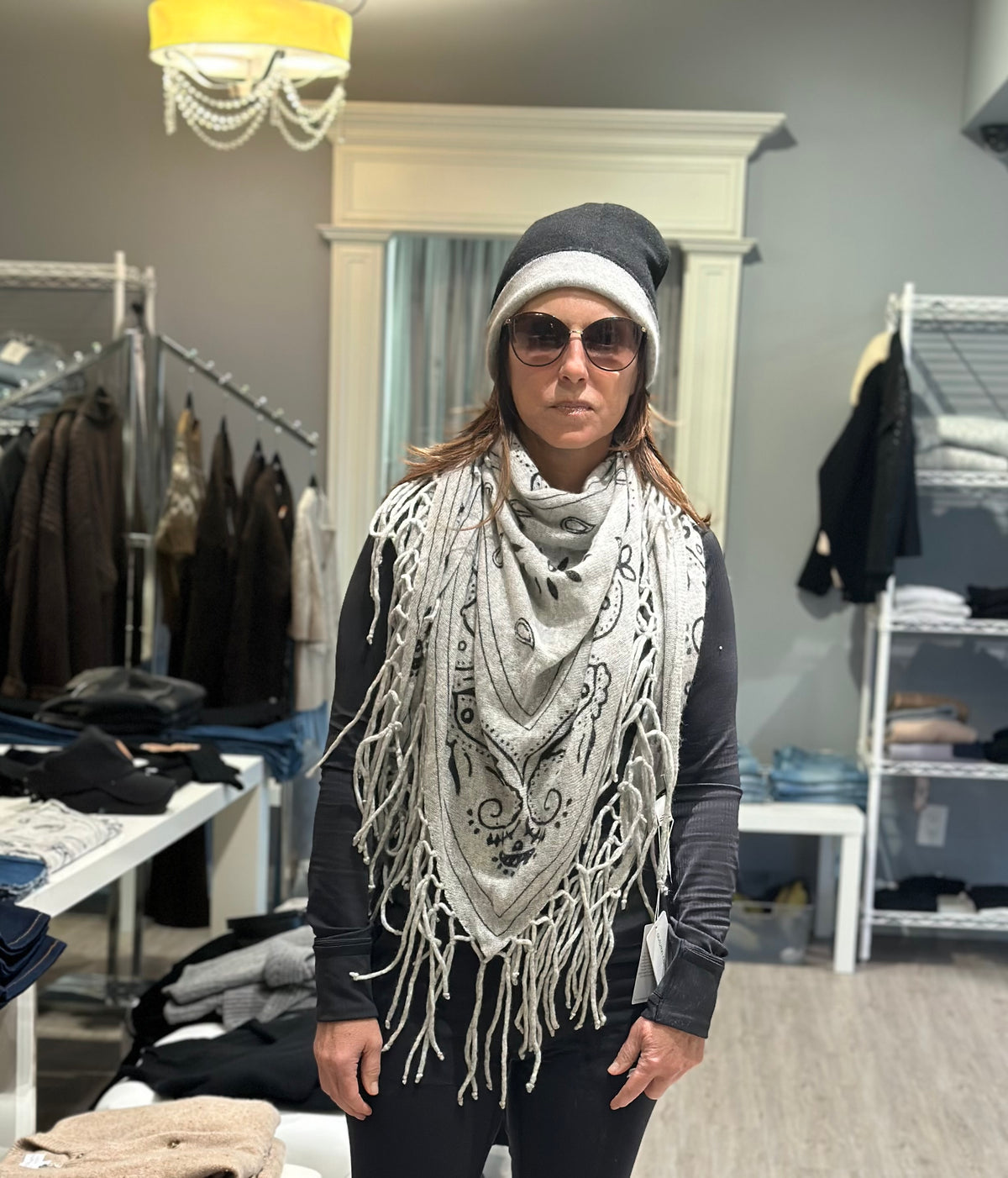 AUTUMN CASHMERE-Bandana Print Triangle Scarf Cinderblock Combo