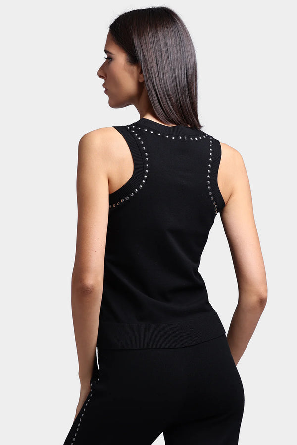 MINNIE ROSE- Viscose Western Embellished Tank Black