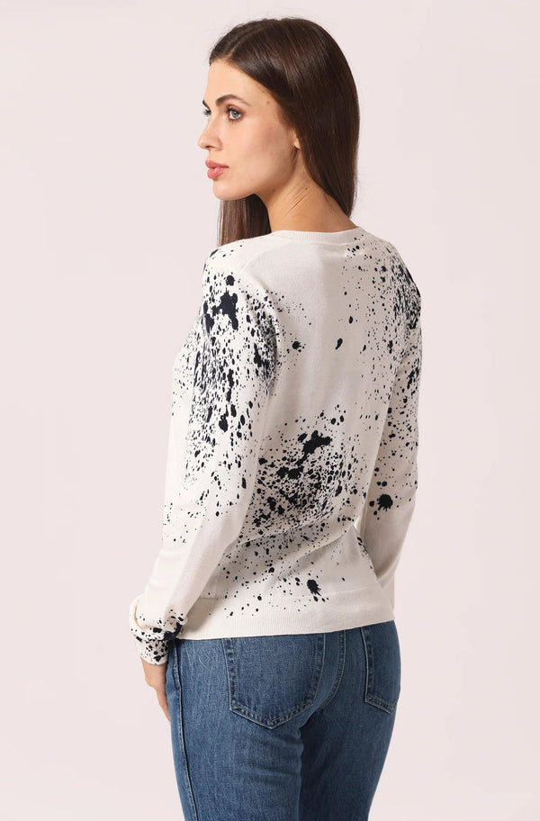MINNIE ROSE-Supima Cotton Cashmere Paint Splatter Henley White/Navy