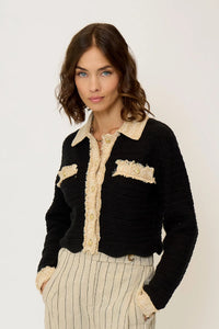 CENTRAL PARK WEST-Rose Scallop Edge Sweater Black/Tan