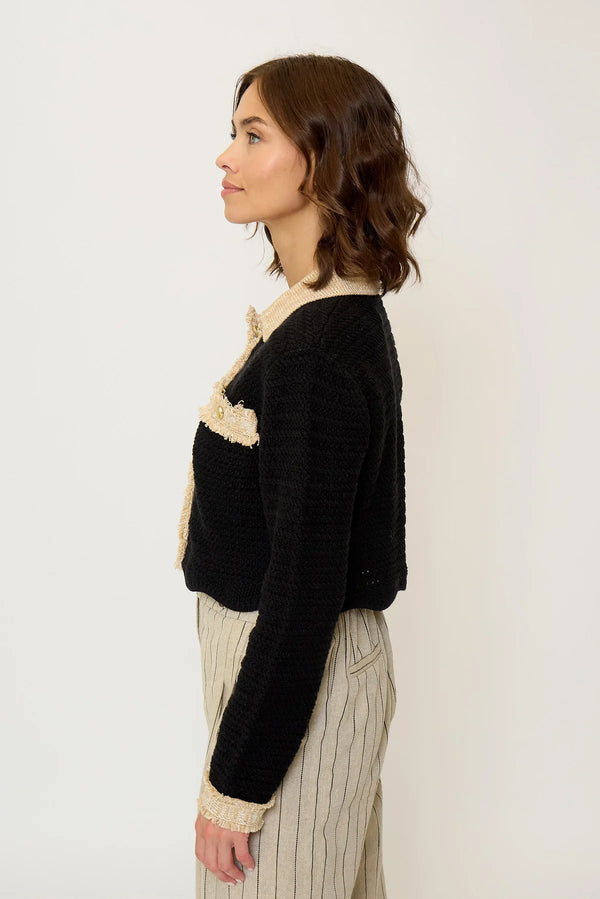 CENTRAL PARK WEST-Rose Scallop Edge Sweater Black/Tan