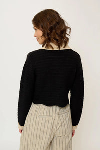 CENTRAL PARK WEST-Rose Scallop Edge Sweater Black/Tan