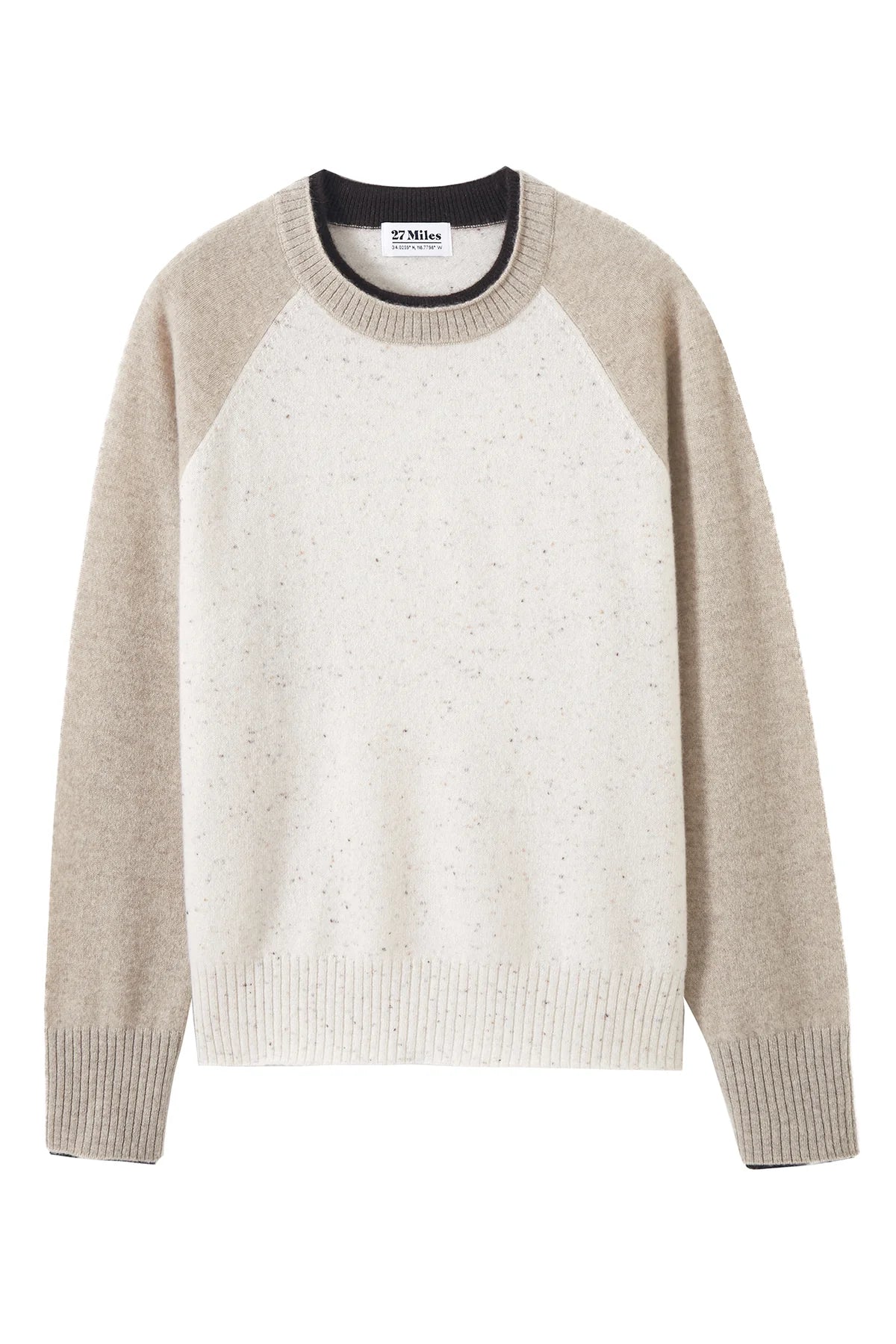 27 MILES- Proctor Cashmere Baseball Pullover Coconut/Oatmeal/Espresso
