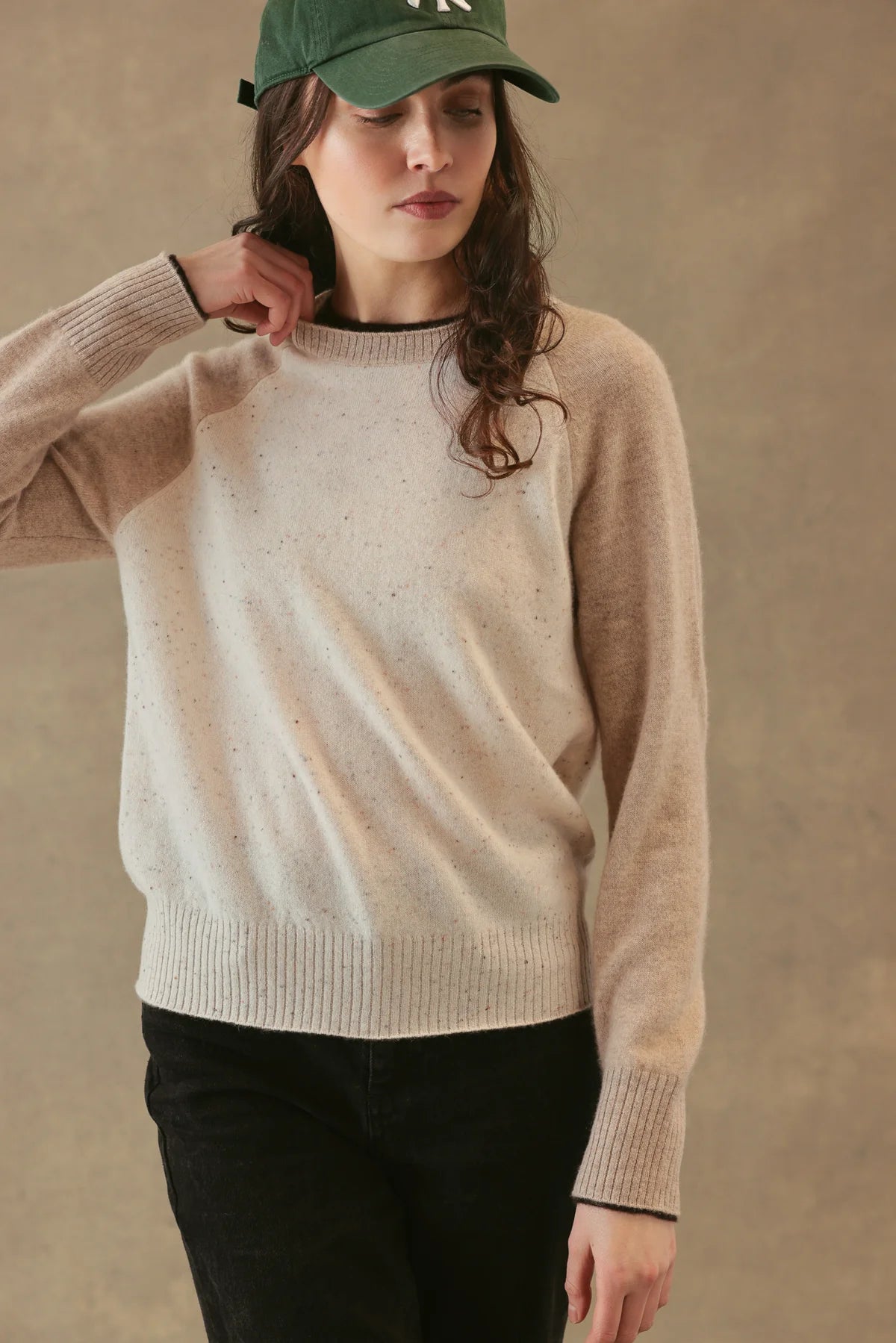 27 MILES- Proctor Cashmere Baseball Pullover Coconut/Oatmeal/Espresso