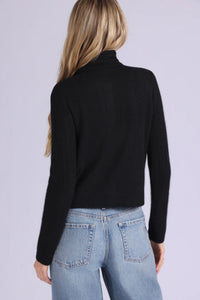 MINNIE ROSE-Cashmere Pointelle Tie Up Cardigan Black