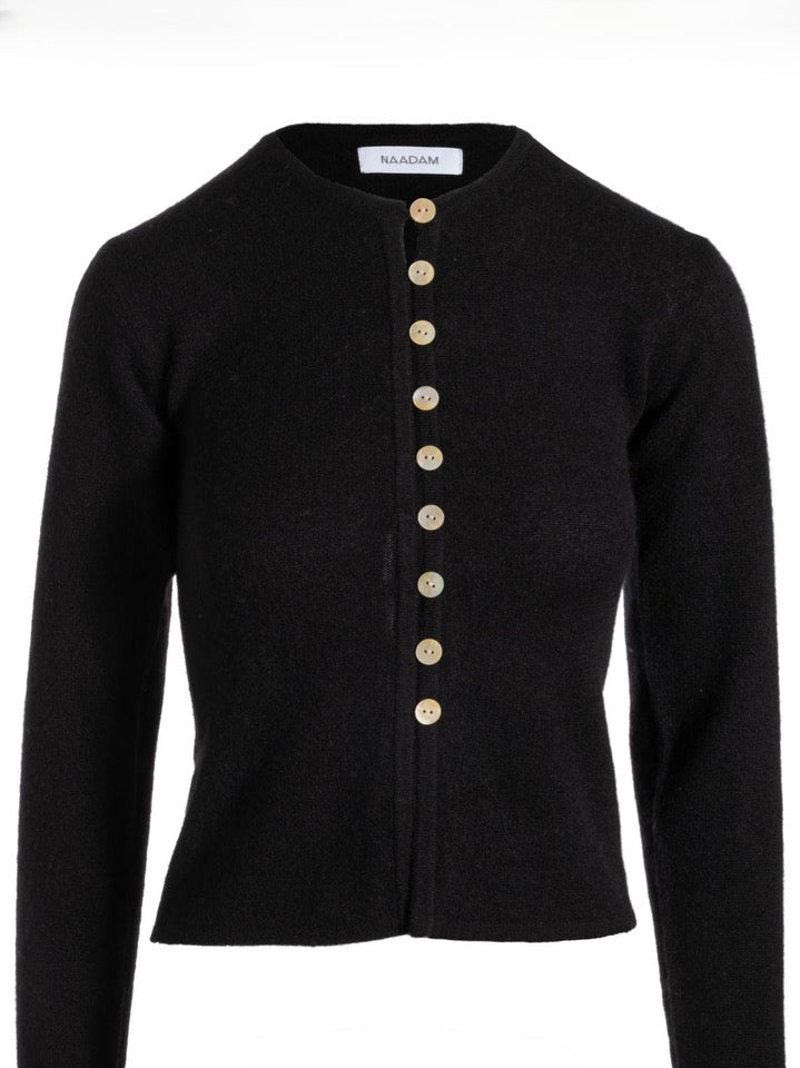 NAADAM-Cashmere Shell Button Fitted Cardigan Black