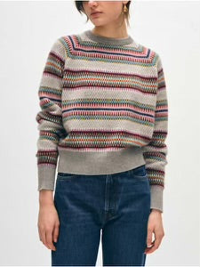 WHITE+WARREN-Cashmere Striped Multi Check Sweatshirt