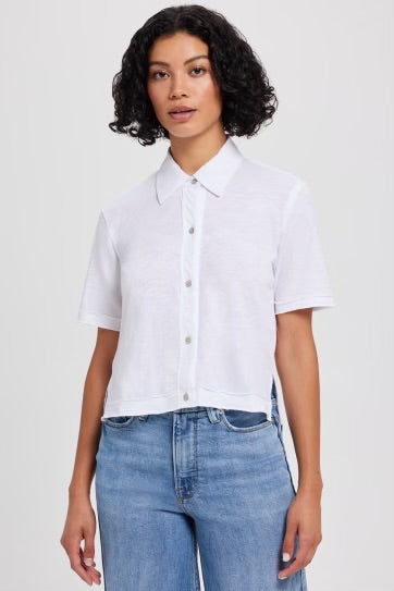 GOLDIE-Short Sleeve Cropped Shirt White