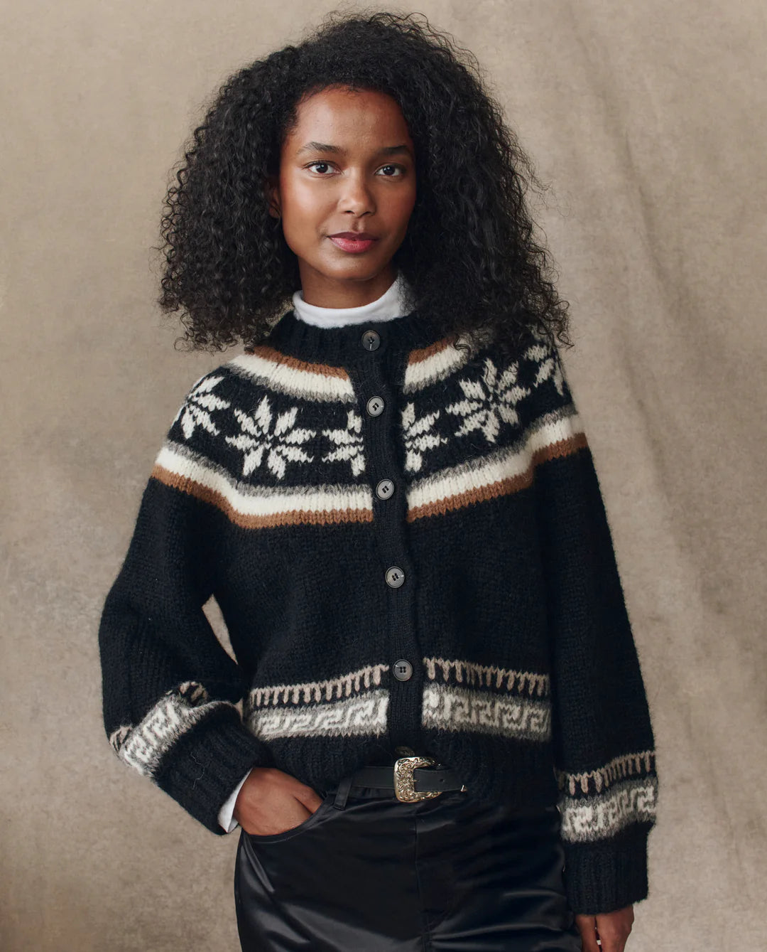THE GREAT-The Snowflake Ice Rink Cardigan Black