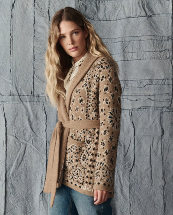 THE GREAT-The Bandana Riding Cardigan Camel