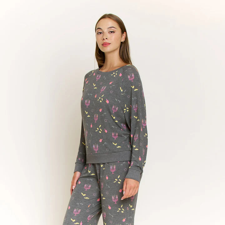 HONEYDEW-Star Seeker Long Set in Charcoal Hanukkah