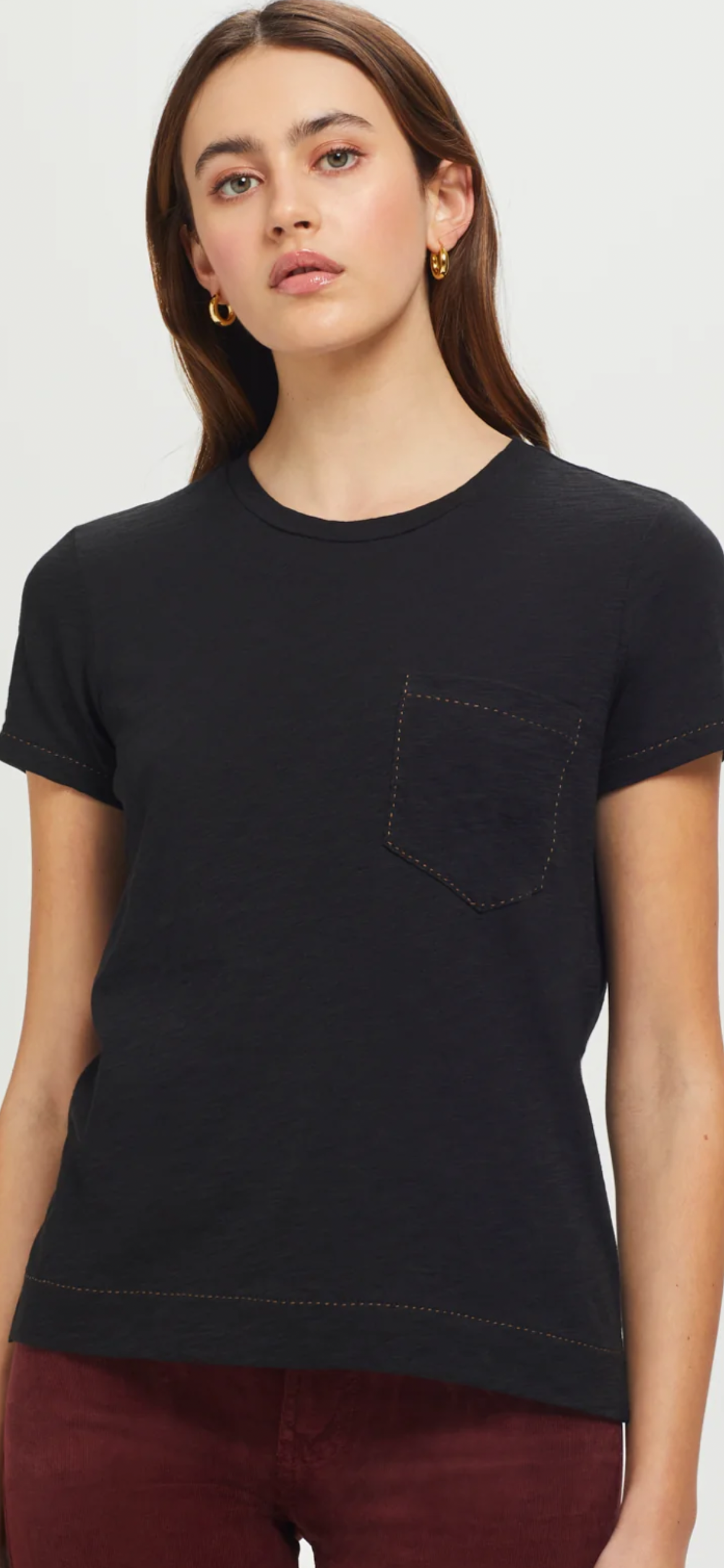 GOLDIE-Running Stitch Pocket Tee Black