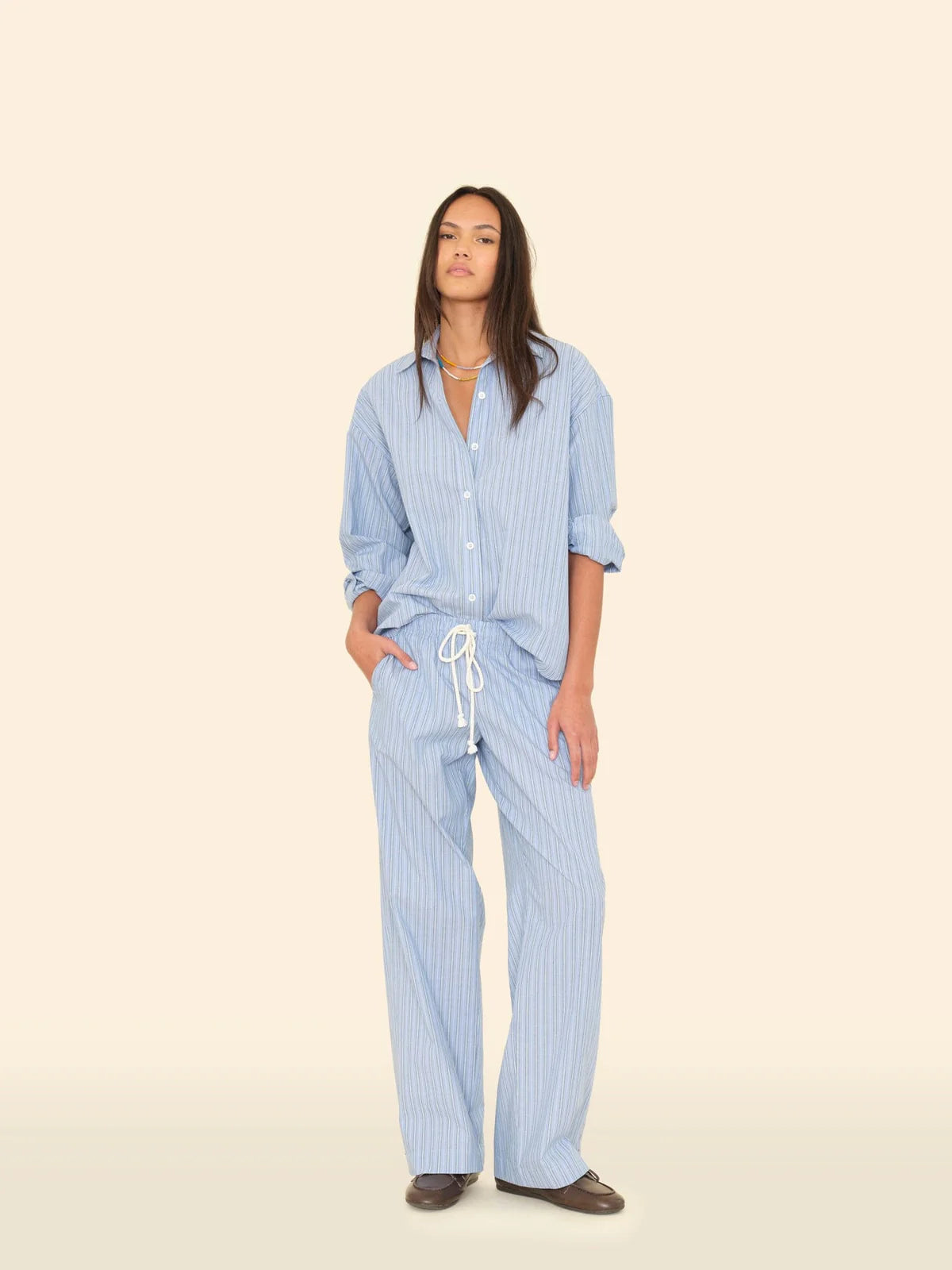 XIRENA-Brinna Pant Chambray Teal Stripe