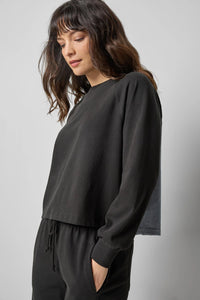LILLA P-Chambray Pleat Back Crewneck Black