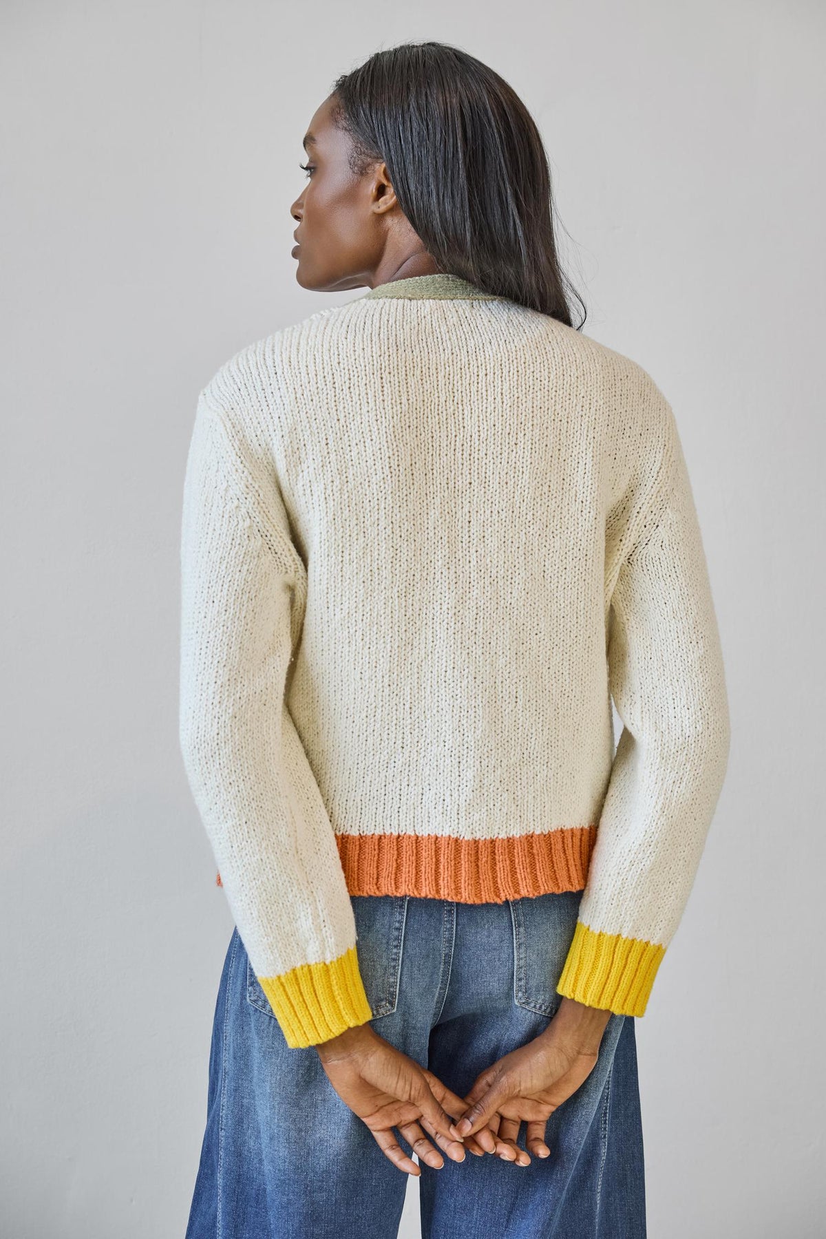 LILLA P-Contrast Trim Cardigan Ivory Combo