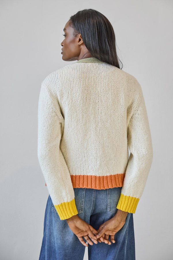 LILLA P-Contrast Trim Cardigan Ivory Combo